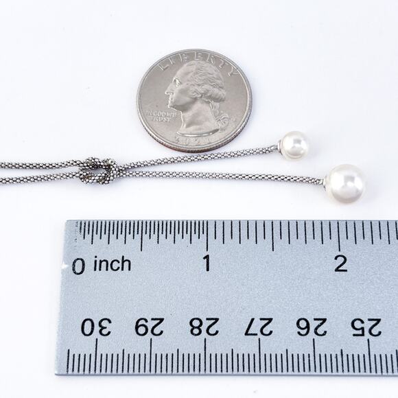 Vintage Italy Dyadema Sterling Silver 925 Pearl Dangle Necklace 21-24" - Picture 4 of 5